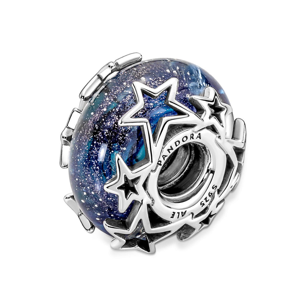 Pandora Moments Charm en Verre de Murano Bleu Galaxie & Étoile 790015C00