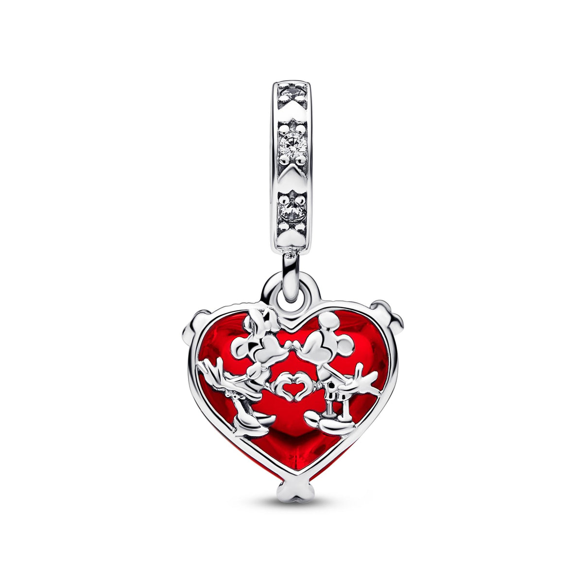 Pandora Disney Charm Pendant Disney Baiser de Mickey & Minnie Mouse en Verre de Murano Rouge 792522C01