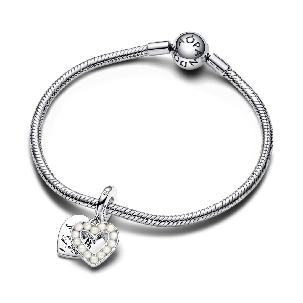 Pandora Moments Charm Pendant Double Cœur Blanc Nacré 792649C01
