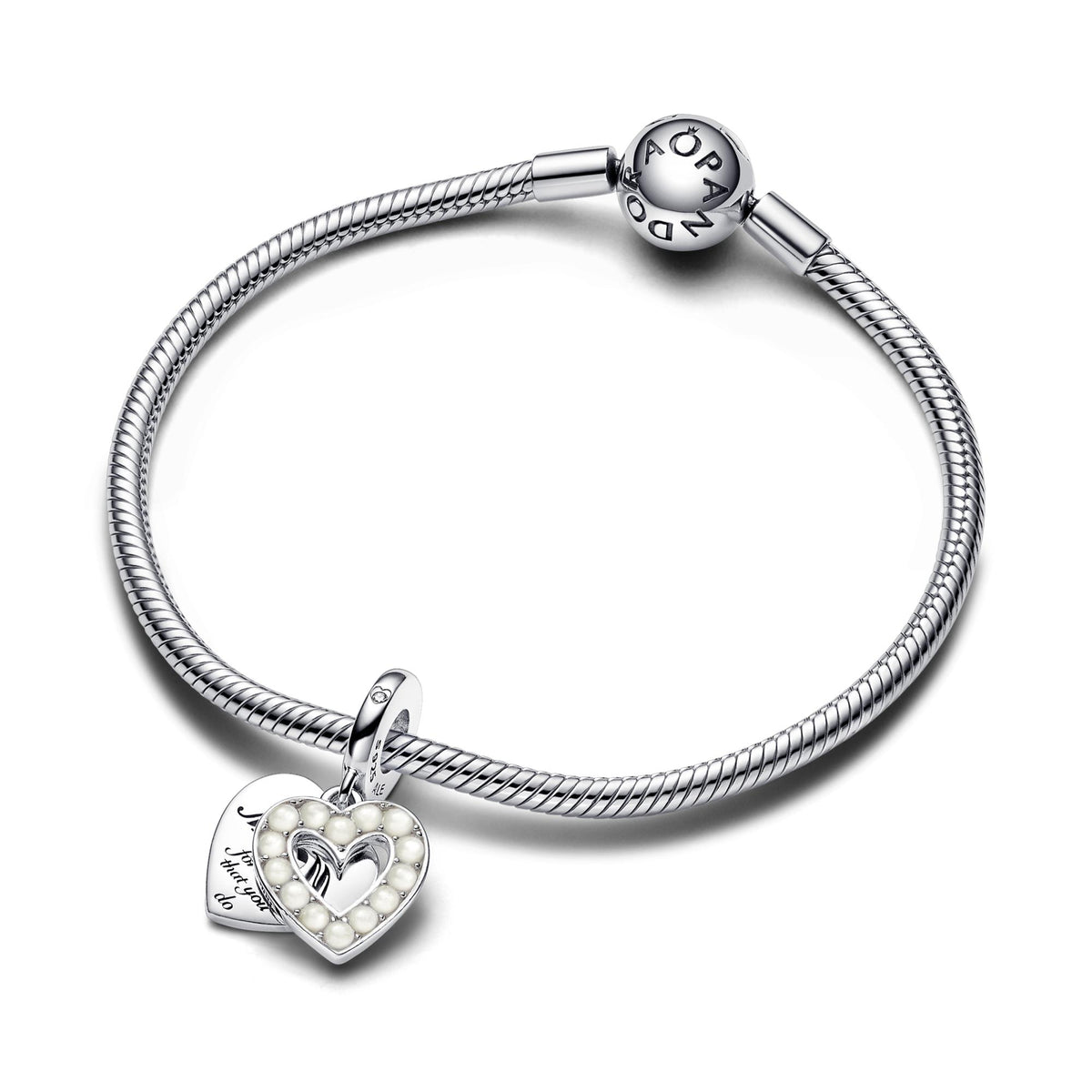 Pandora Moments Charm Pendant Double Cœur Blanc Nacré 792649C01