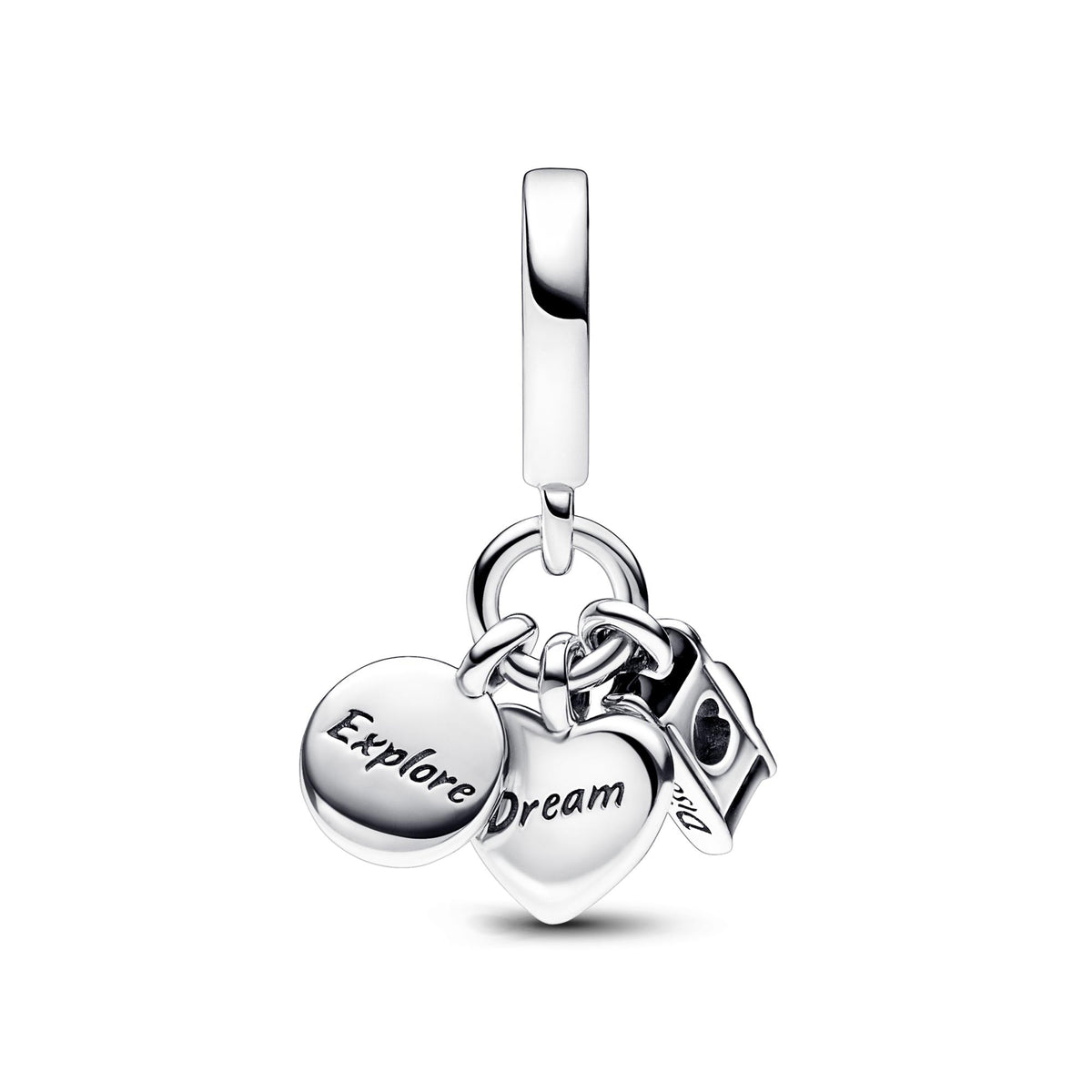 Pandora Moments Charm Pendant Triple Appareil Photo, Cœur & Boussole 792703C01