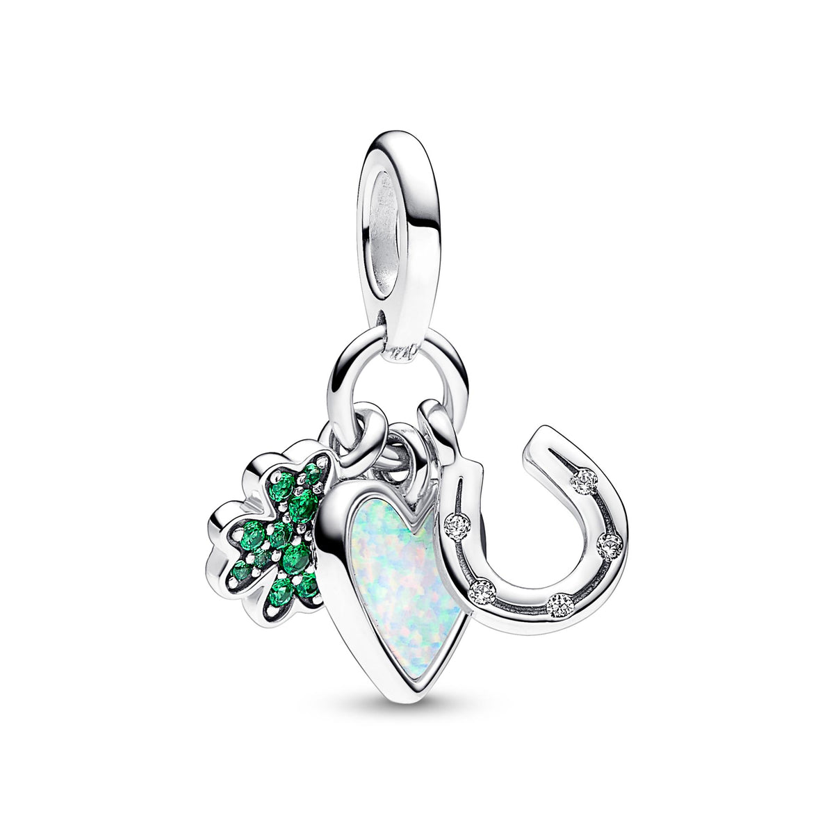 Pandora Moments Charm Pendant Triple Trèfle à Quatre Feuilles, Cœur et Fer à Cheval 792755C01