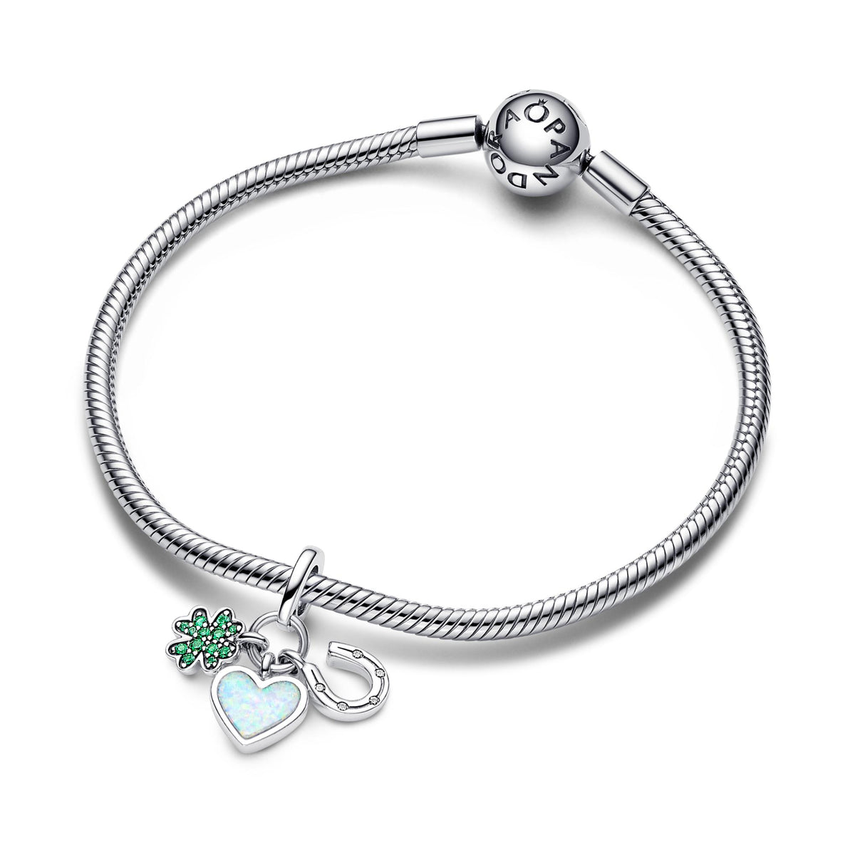 Pandora Moments Charm Pendant Triple Trèfle à Quatre Feuilles, Cœur et Fer à Cheval 792755C01