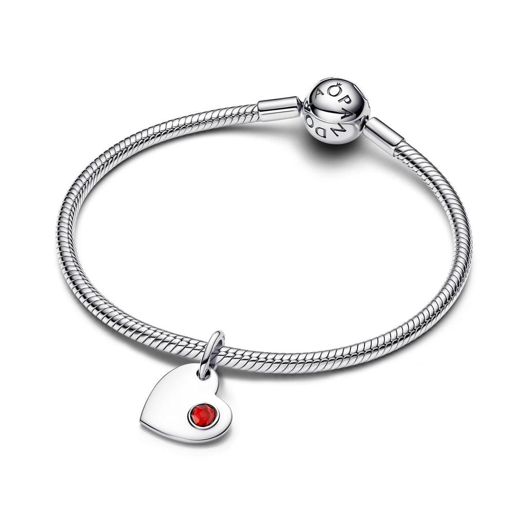 Pandora Moments Charm Pendant Pierre Rouge Cœur Gravable 794295C01