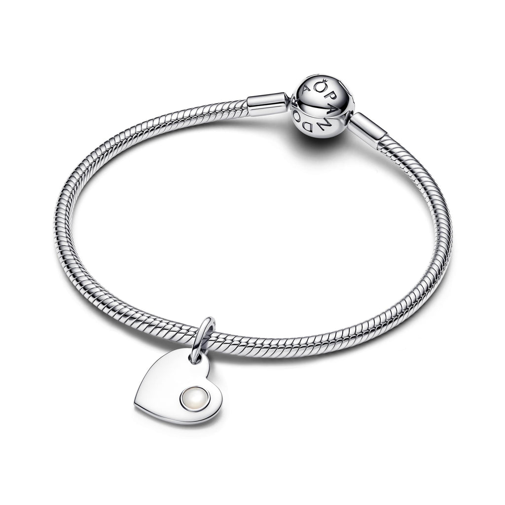 Pandora Moments Charm Pendant Pierre Blanche Cœur Gravable Juin 794295C06