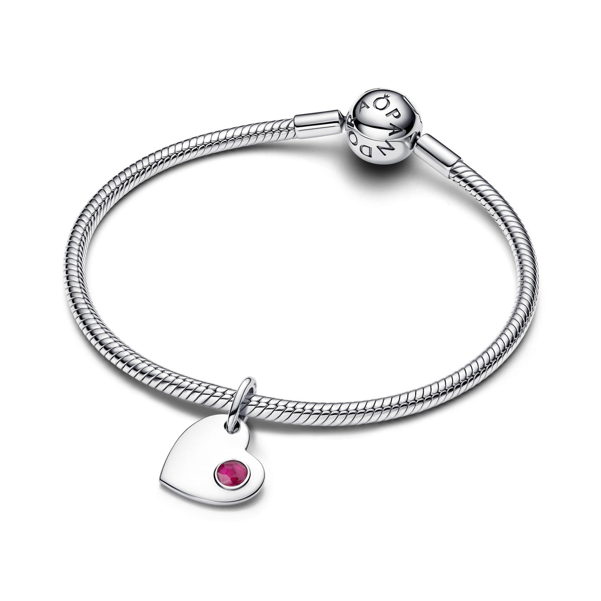 Pandora Moments Charm Pendant Pierre Rouge Profond Cœur Gravable Juillet 794295C07