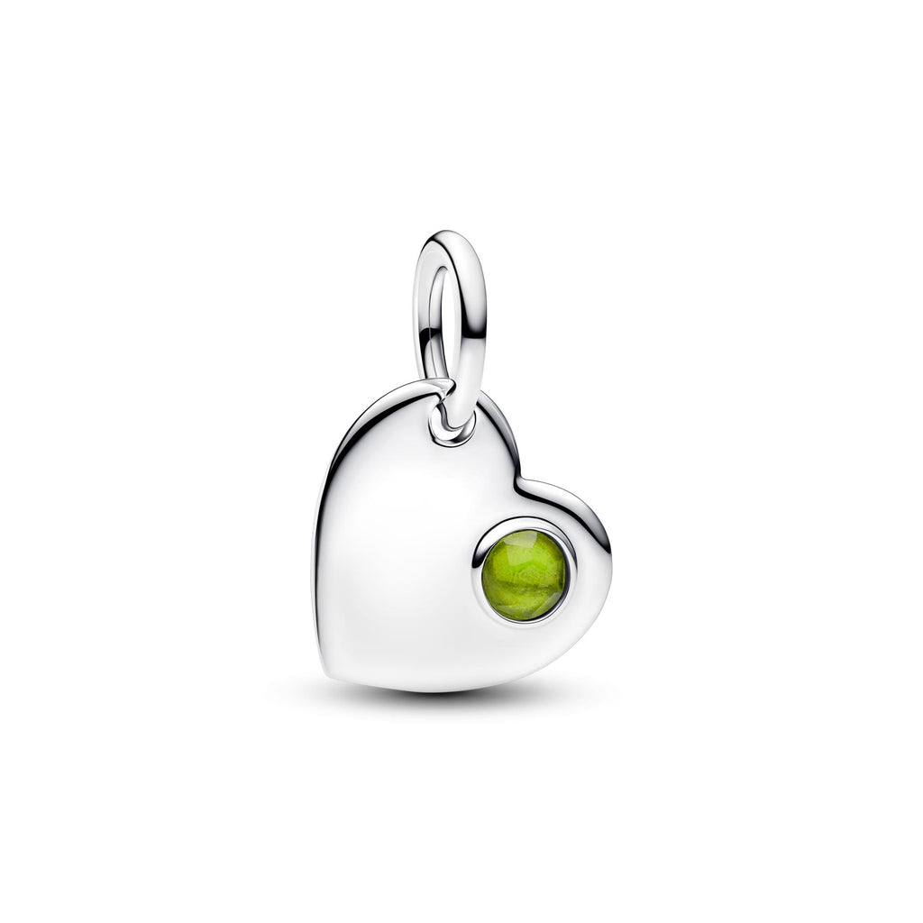 Pandora Moments Charm Pendant Pierre Vert Printemps Cœur Gravable Août 794295C08
