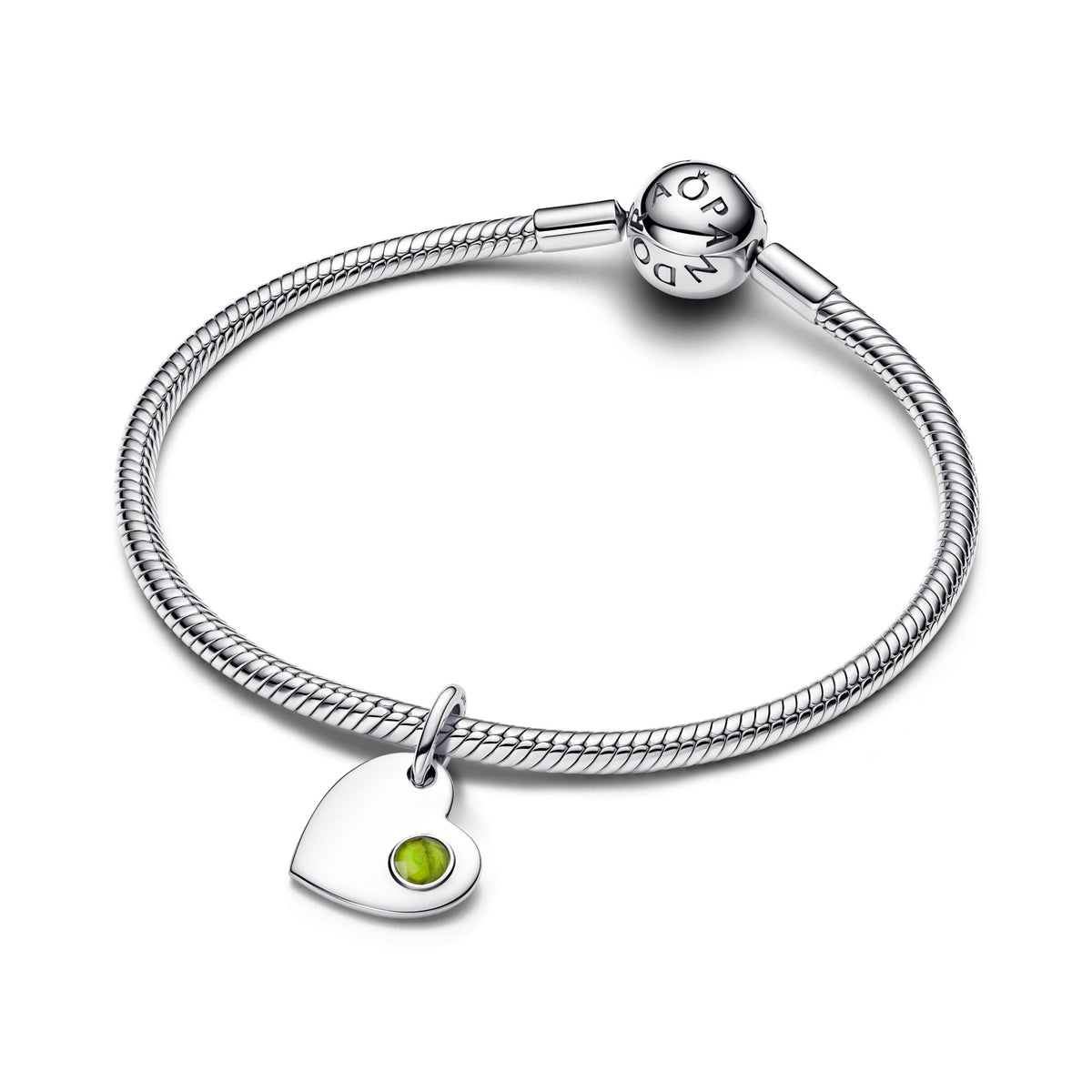 Pandora Moments Charm Pendant Pierre Vert Printemps Cœur Gravable Août 794295C08