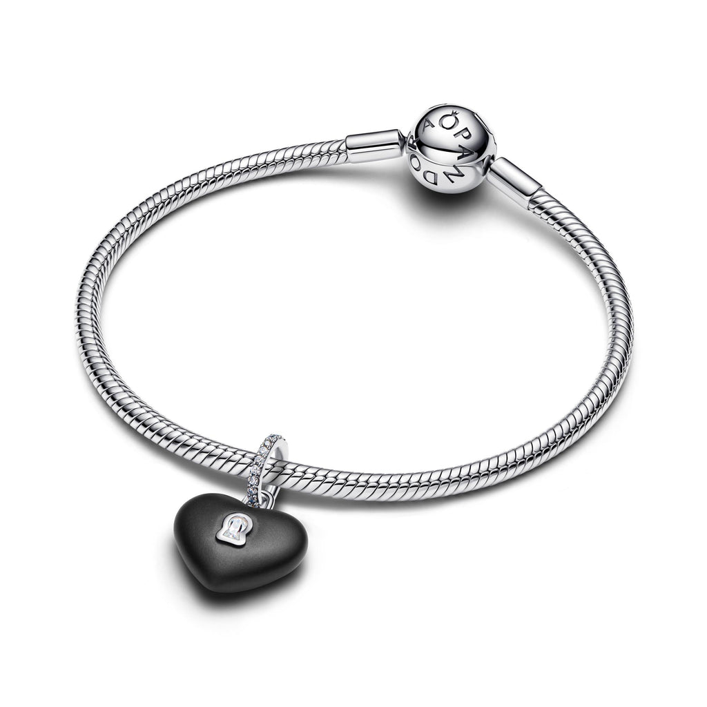 Pandora Moments Charm Pendant Cadenas Cœur Céramique Noire Mate 794424C02