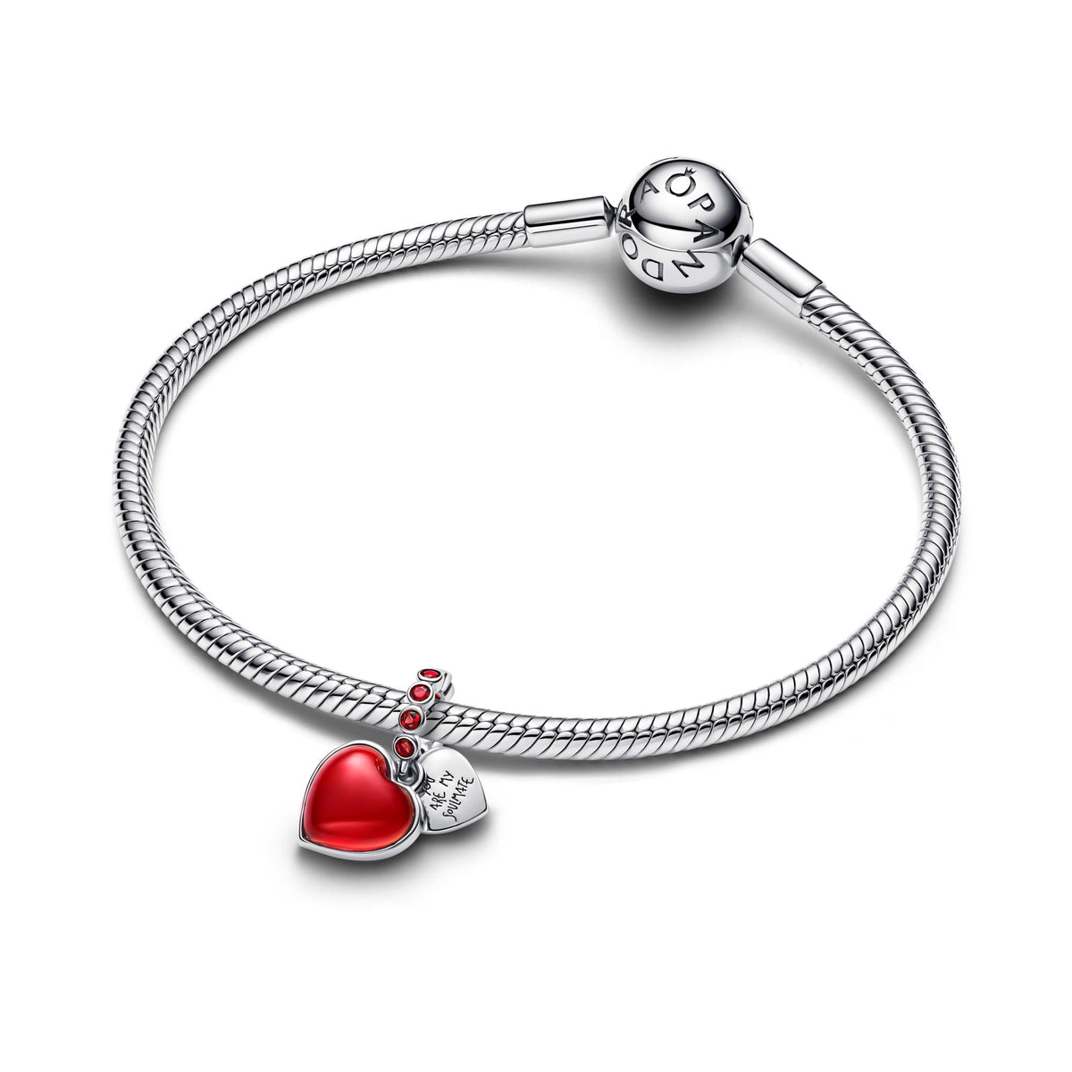 Pandora Moments Charm Pendant Double Cœur Verre de Murano Rouge 794429C01