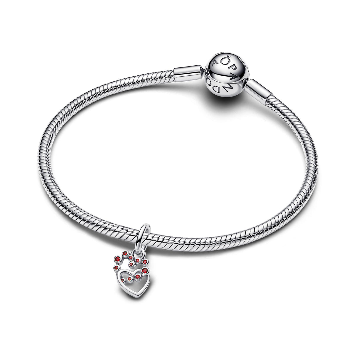 Pandora Moments Charm Pendant Cœurs Liés & Pierres Rouges 794435C01