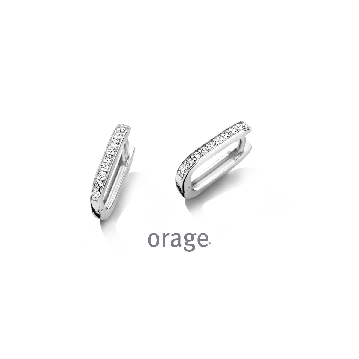 Orage Créoles allongées argent rhodié diamants de synthèse 0,18 ct BC010