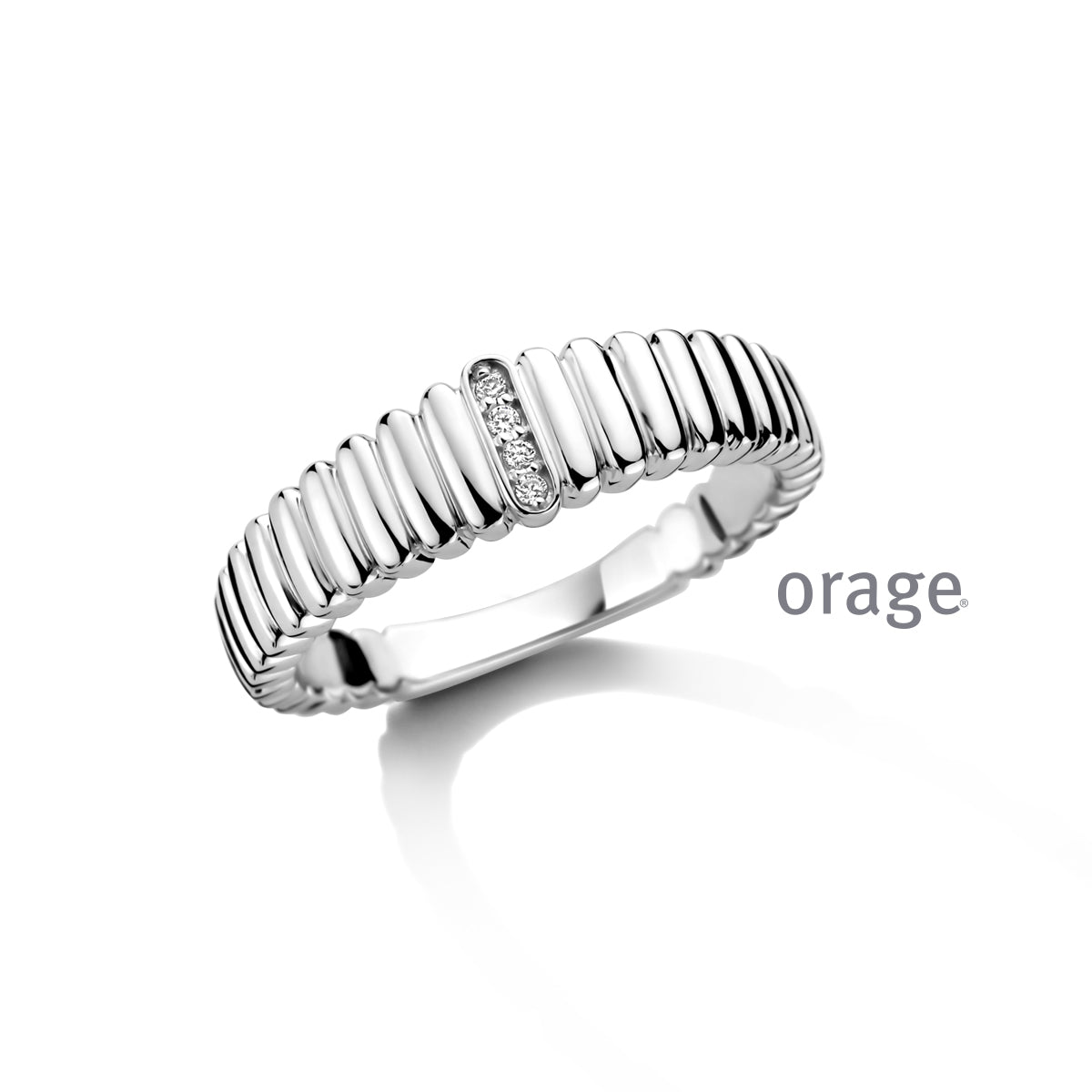 Orage Bague motif lignes argent rhodié diamants de synthèse 0,04 ct BC015