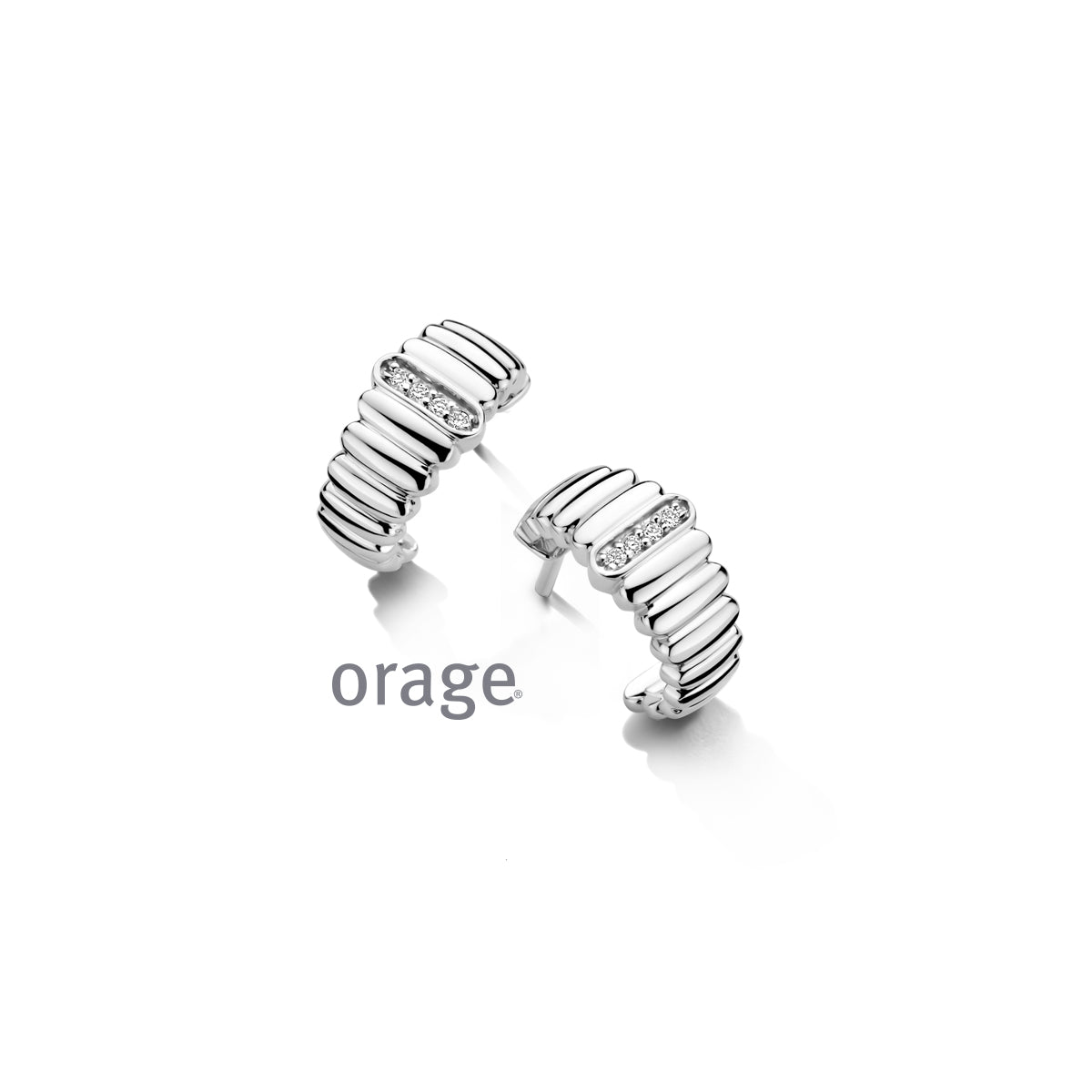 Orage Créoles motif lignes argent rhodié diamants de synthèse 0,20 ct BC016