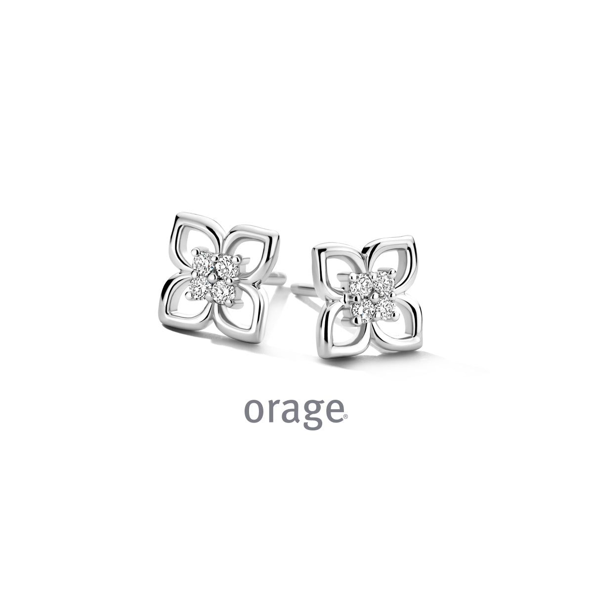 Orage Boucles d'oreilles fleur argent rhodié diamants de synthèse 0,12 ct BC018