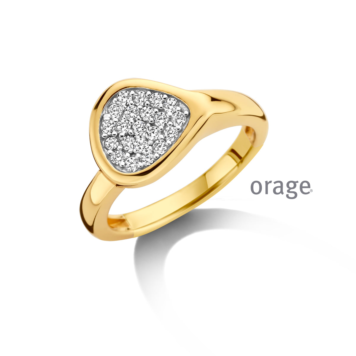 Orage Bague organique pavée plaqué or zircons BC027