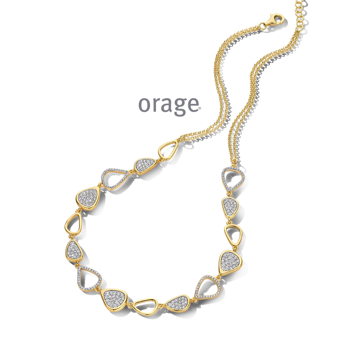 Orage Collier maillons organiques pavé plaqué or zircons BC029