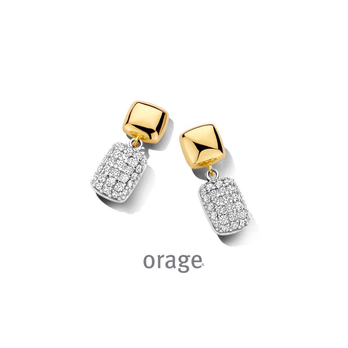 Orage Boucles d'oreilles pendantes argent rhodié bicolore zircons BC030