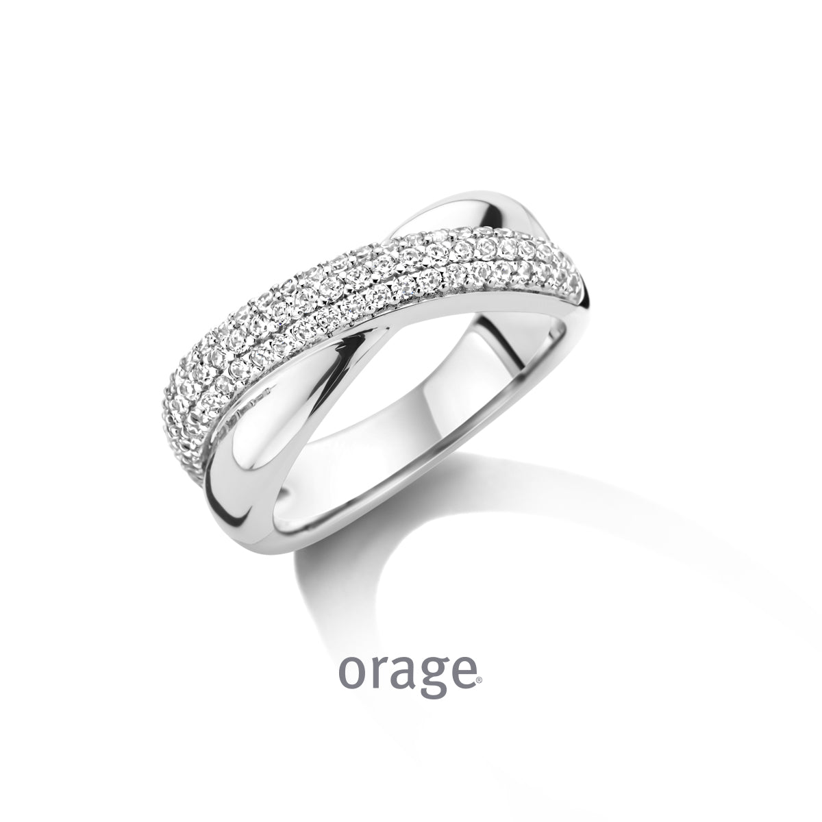 Orage Bague pavée argent rhodié zircons BC037