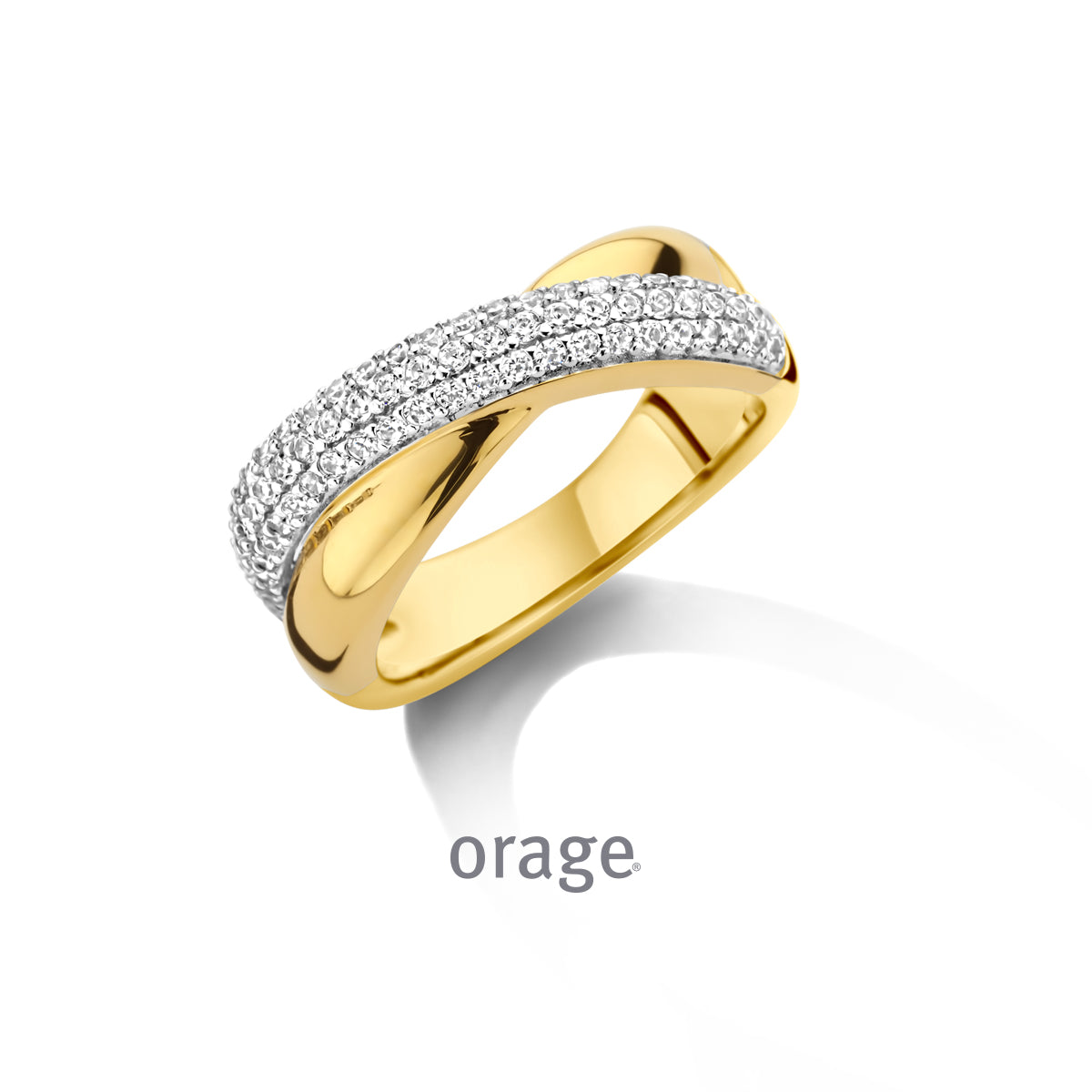 Orage Bague pavée plaqué or zircons BC038