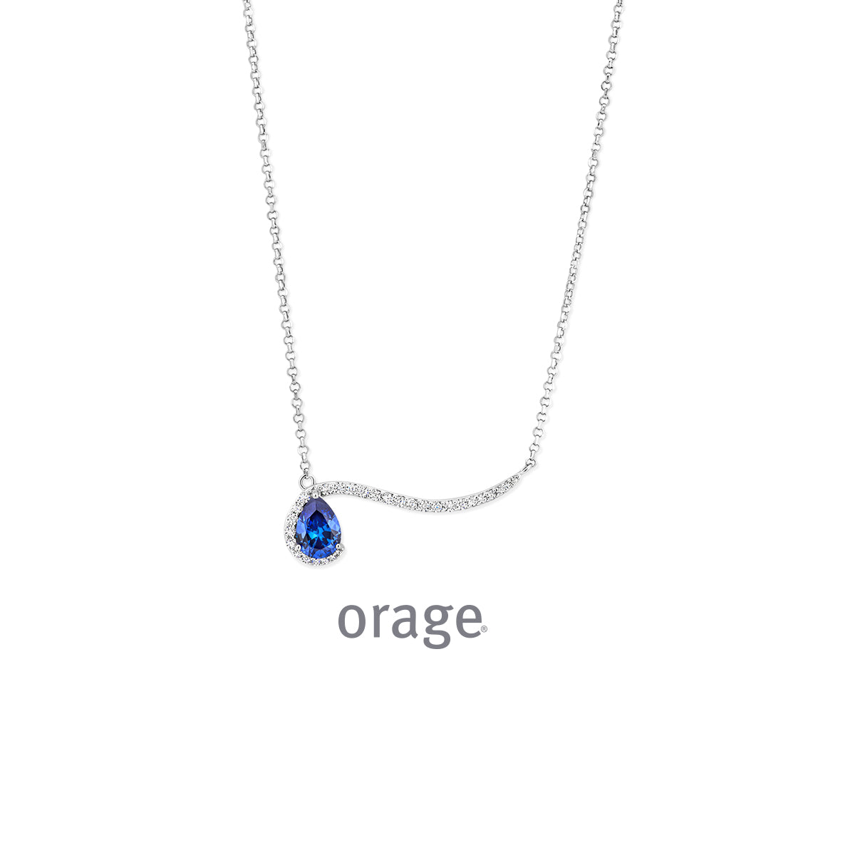 Orage Collier argent rhodié zircons bleus BC043