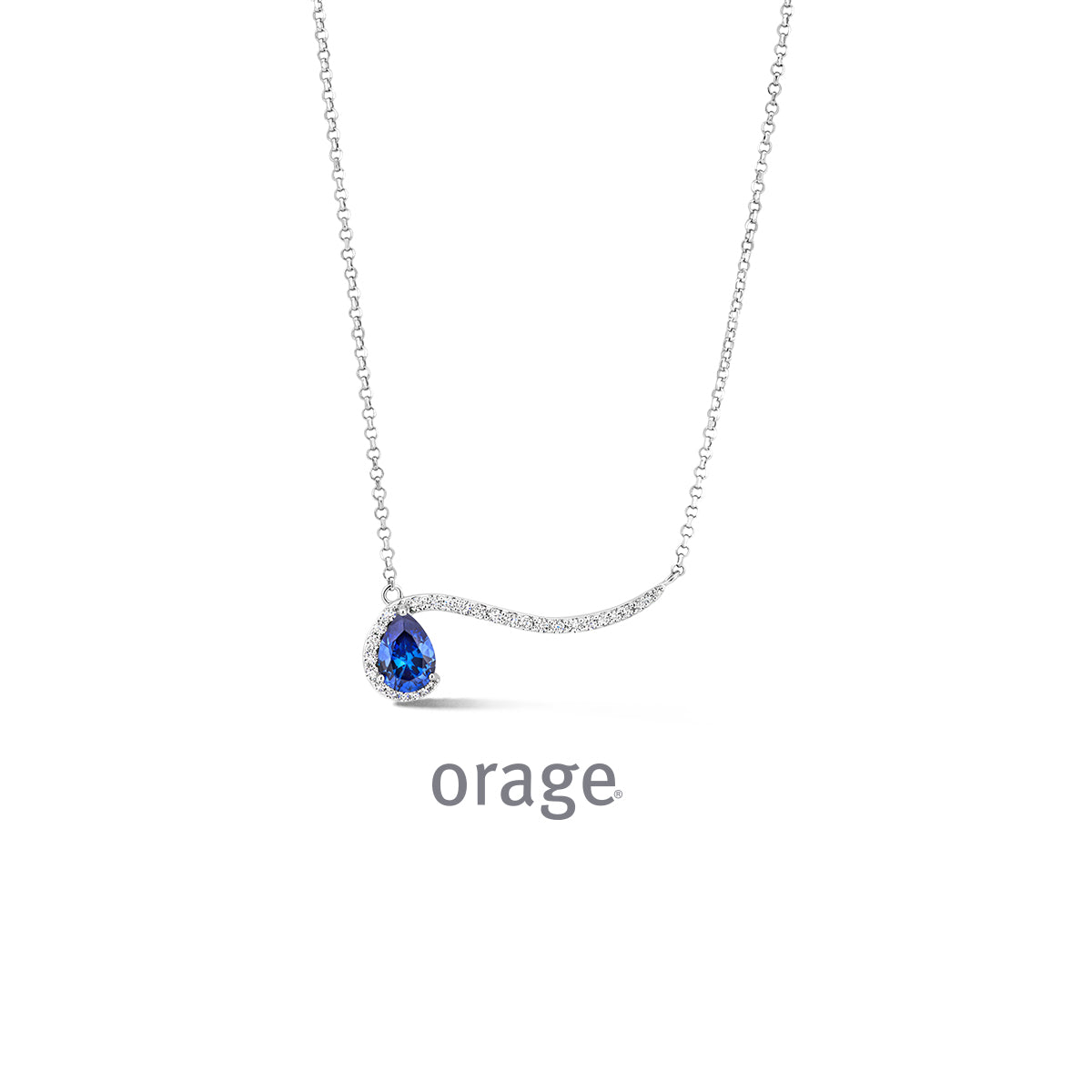 Orage Collier argent rhodié zircons bleus BC043