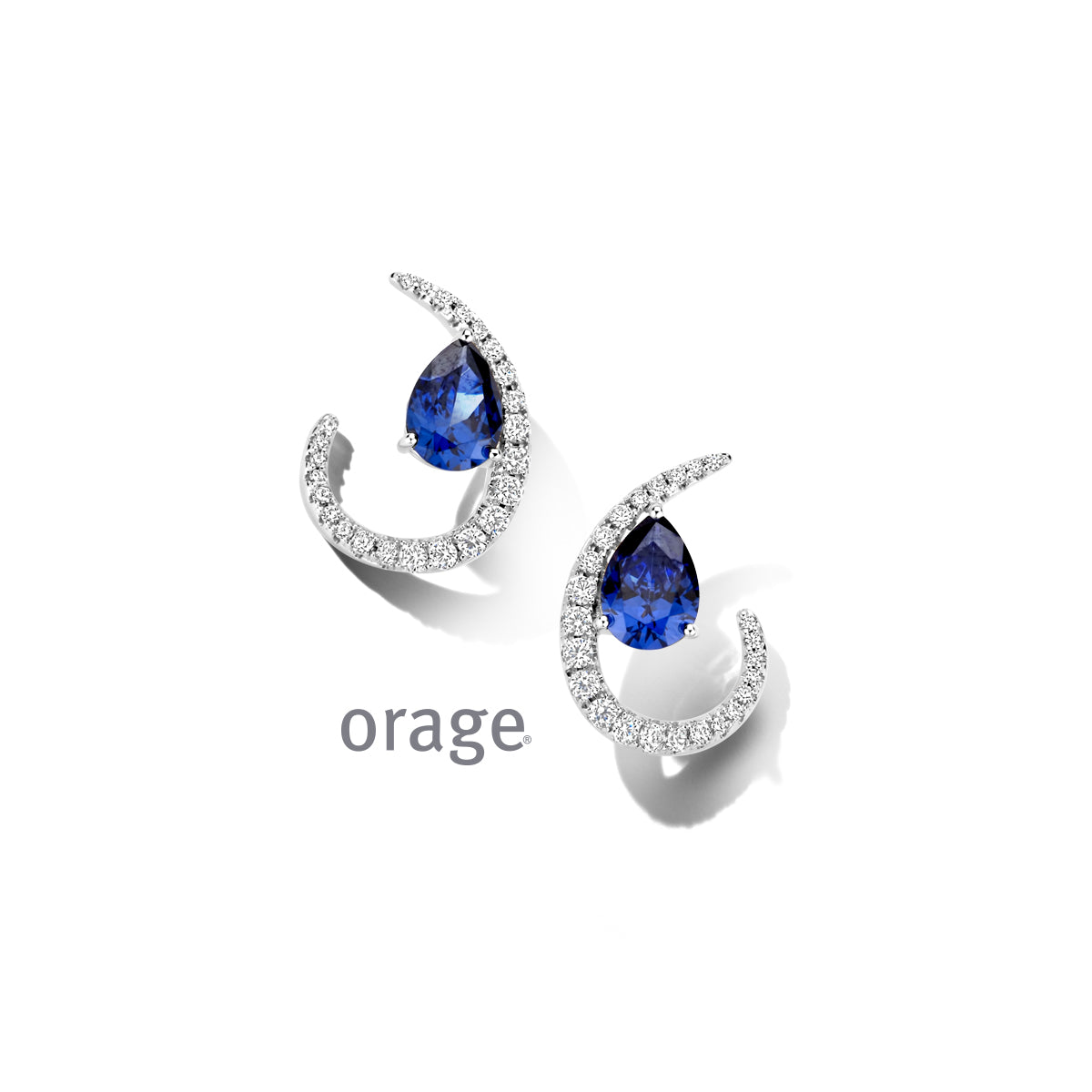 Orage Boucles d'oreilles argent rhodié zircons bleus BC044
