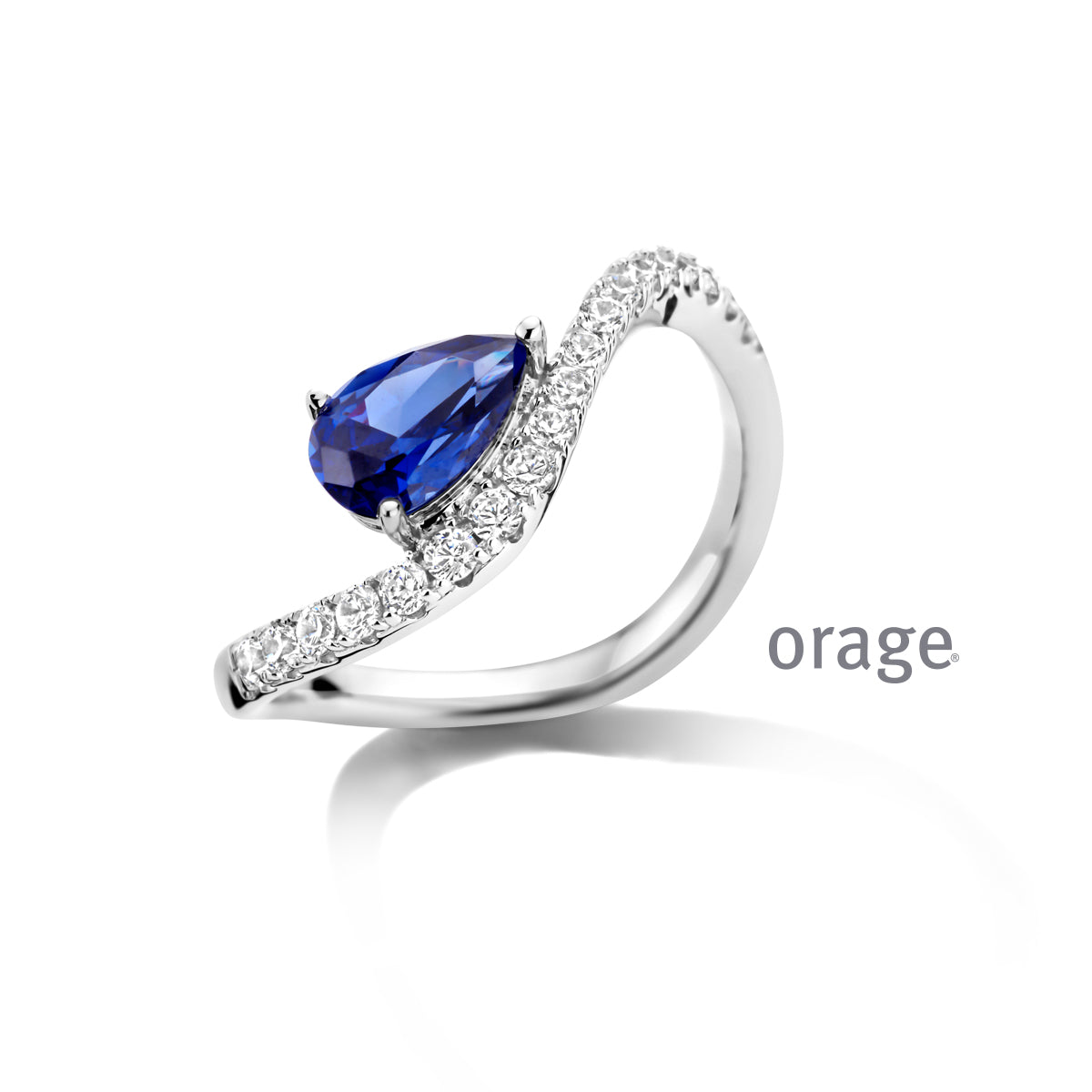 Orage Bague argent rhodié zircons bleus BC045