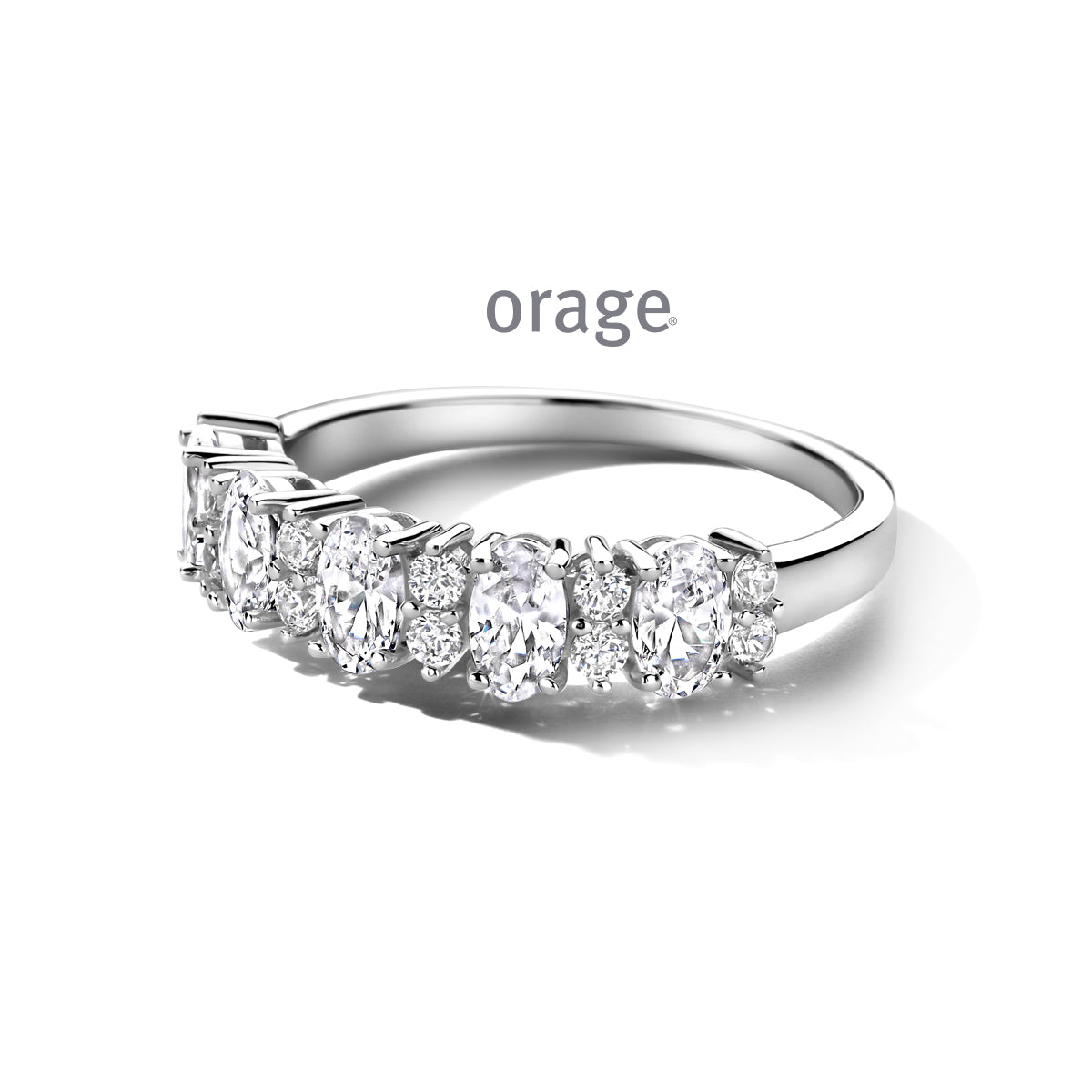 Orage Bague ovale argent rhodié zircons BC051
