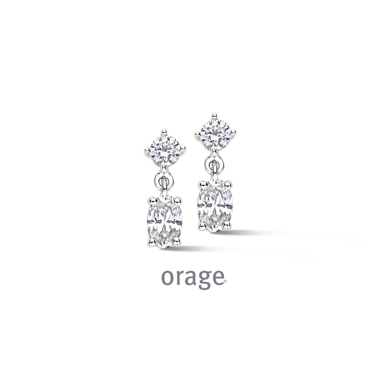 Orage Boucles d'oreilles pendantes ovales argent rhodié zircons BC053