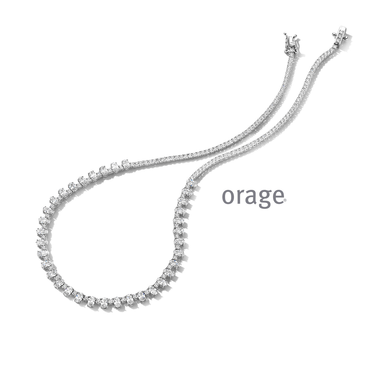 Orage Collier rivière ovale argent rhodié zircons BC055