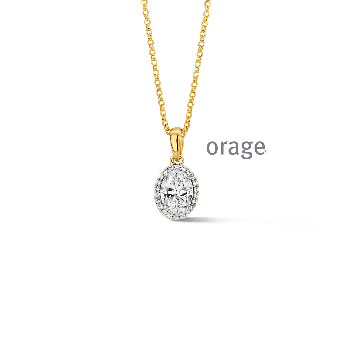 Orage Collier pendentif entourage plaqué or zircons BC060