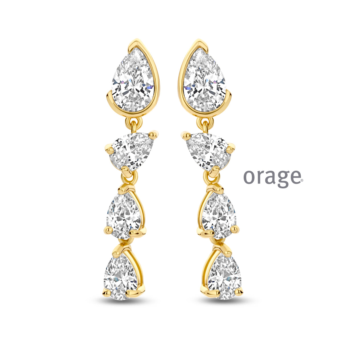 Orage Boucles d'oreilles pendantes longues plaqué or zircons BC064