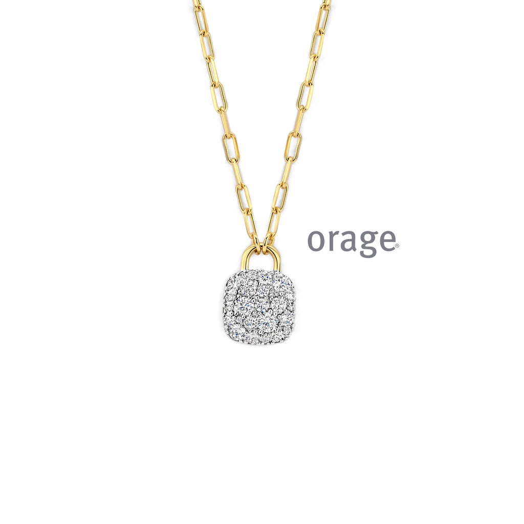 Orage Collier pendentif pavé plaqué or zircons BC067