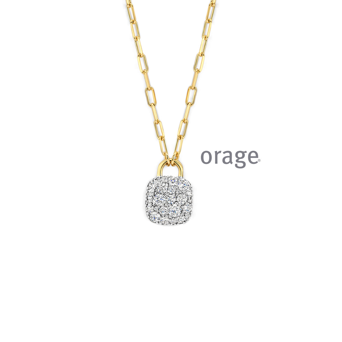 Orage Collier pendentif pavé plaqué or zircons BC067