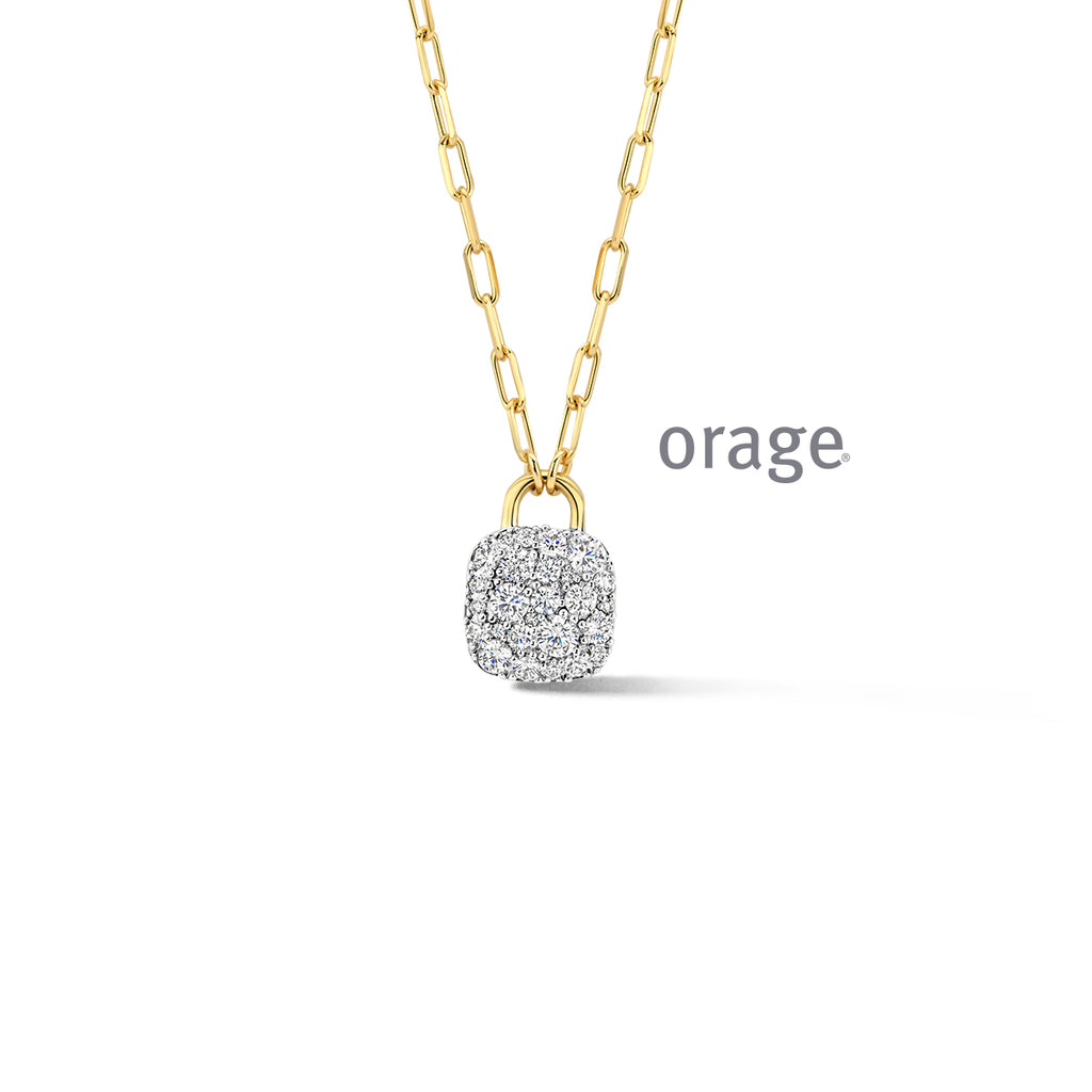 Orage Collier pendentif pavé plaqué or zircons BC067