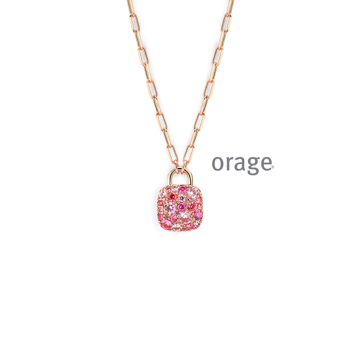 Orage Collier pendentif pavé plaqué or rose zircons multicolores BC071
