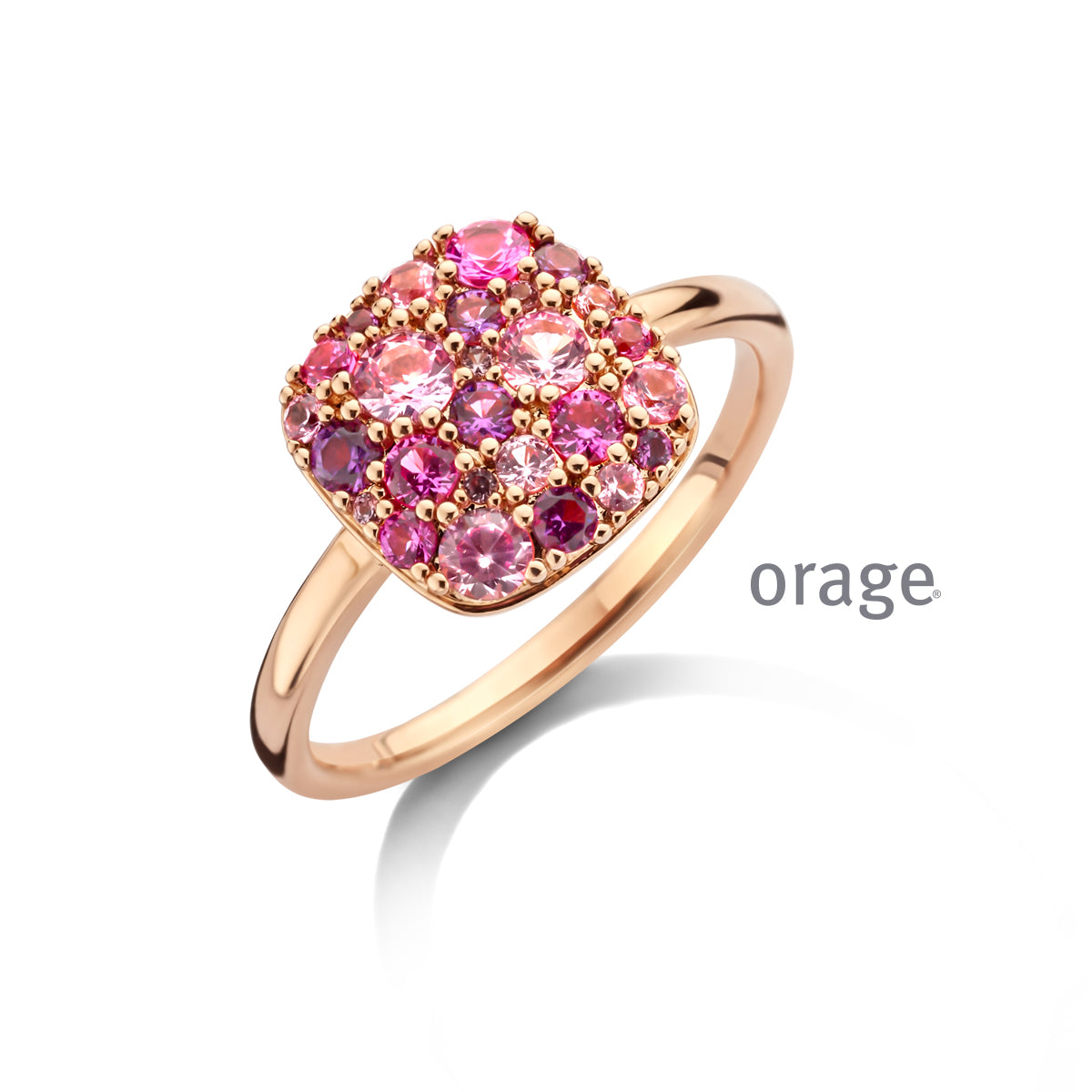 Orage Bague pavée plaqué or rose zircons multicolores BC073