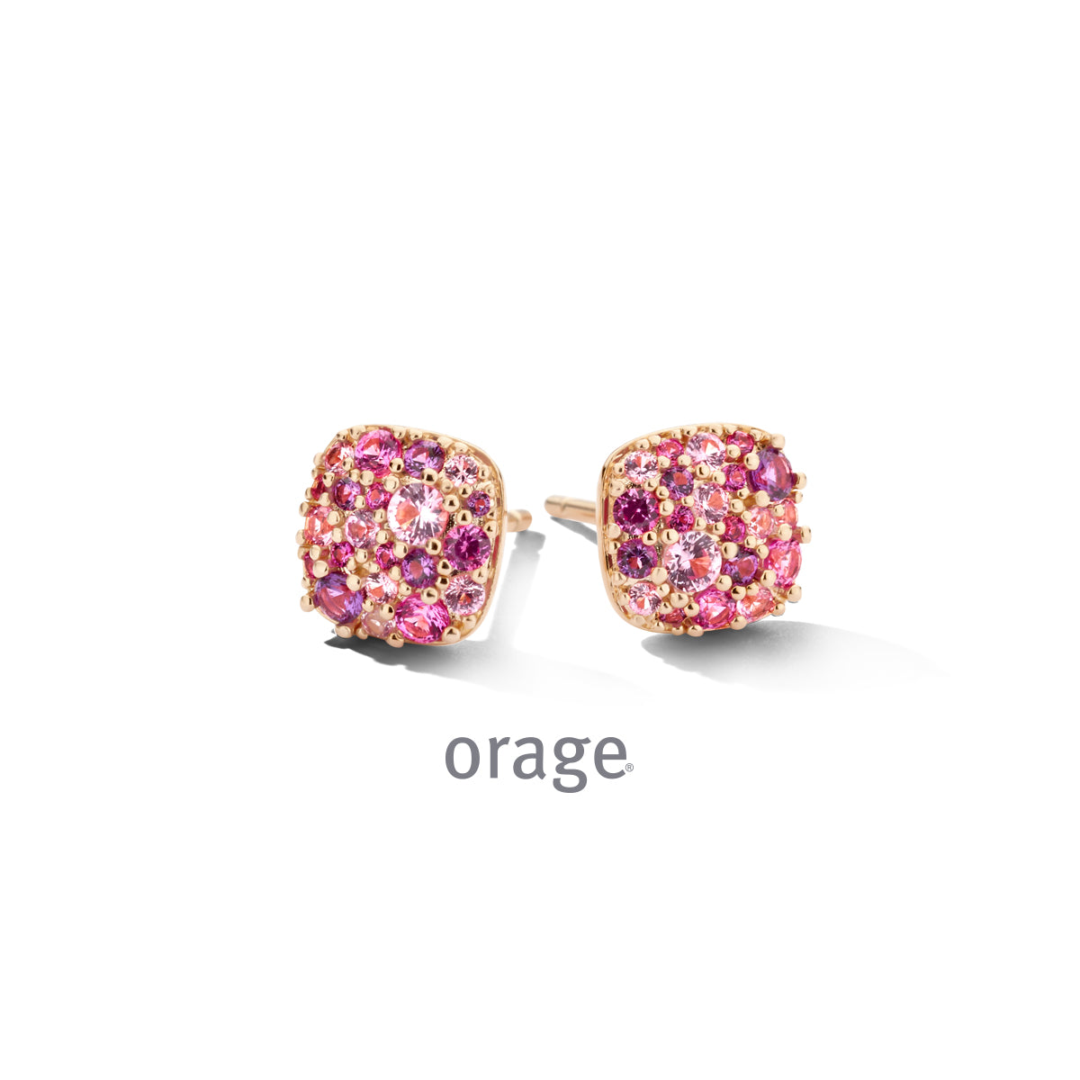 Orage Boucles d'oreilles pavées plaqué or rose zircons multicolores BC074