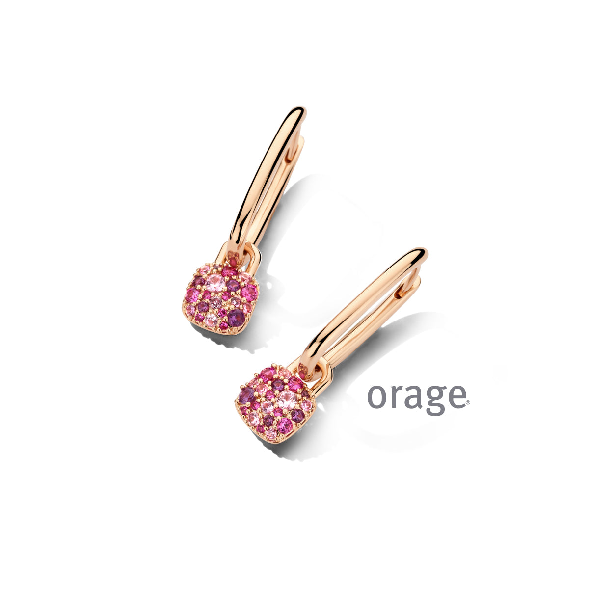 Orage Boucles d'oreilles pendantes pavées plaqué or rose zircons multicolores BC075