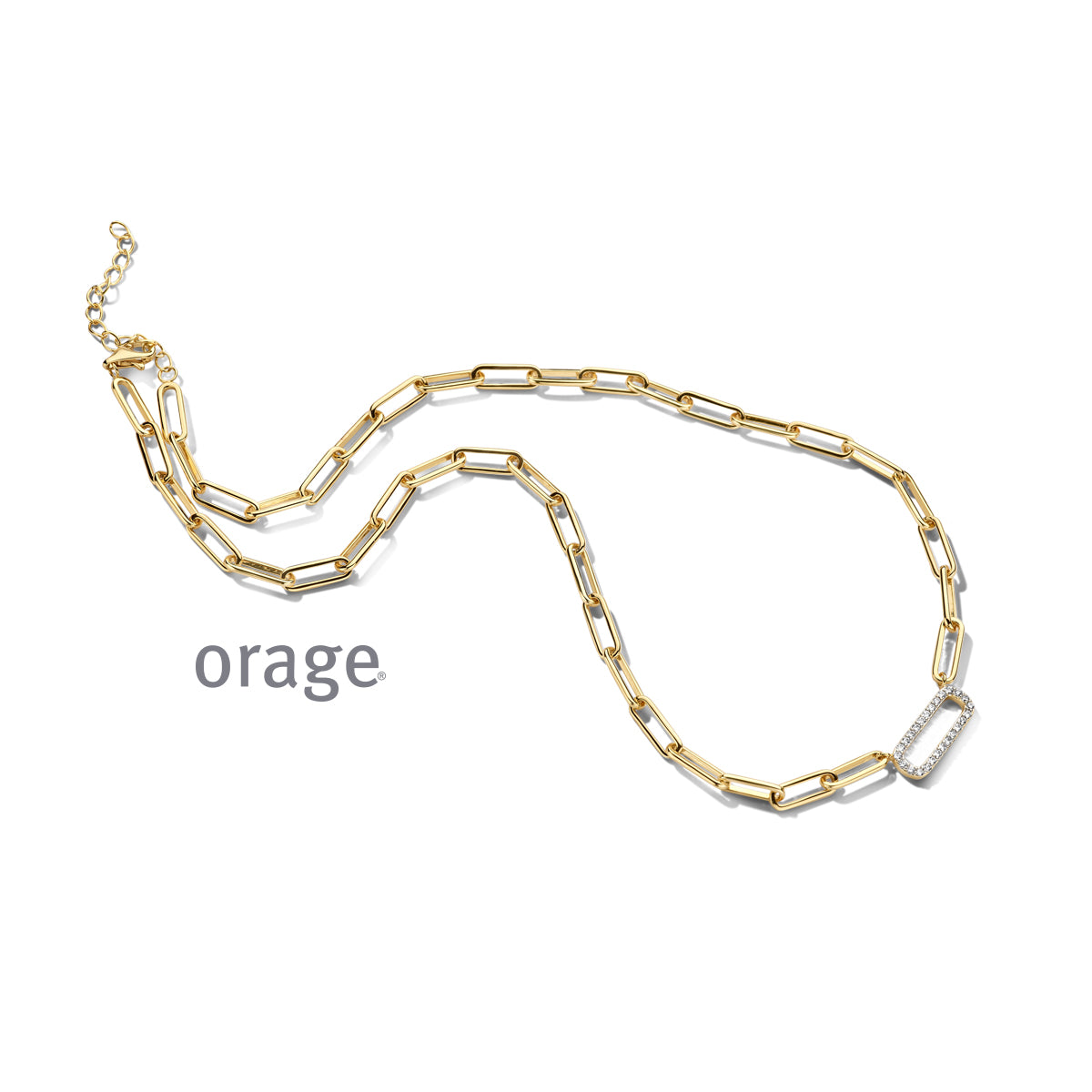 Orage Collier maillons trombone plaqué or zircons BC076