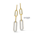 Orage Boucles d'oreilles pendantes maillons trombone plaqué or zircons BC078