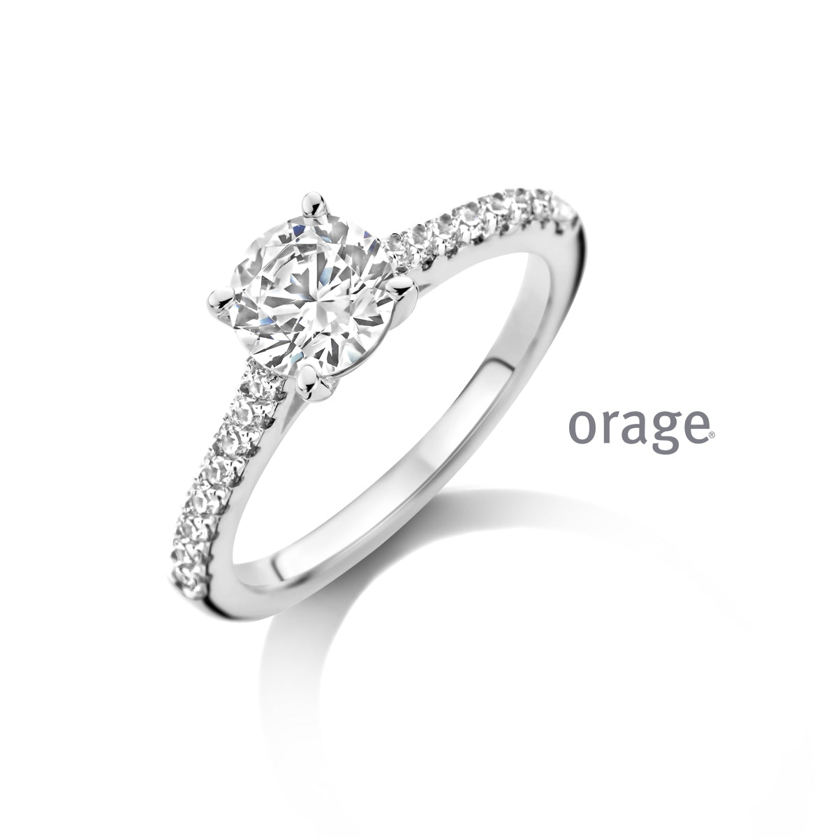 Orage Bague solitaire argent rhodié zircons BC084