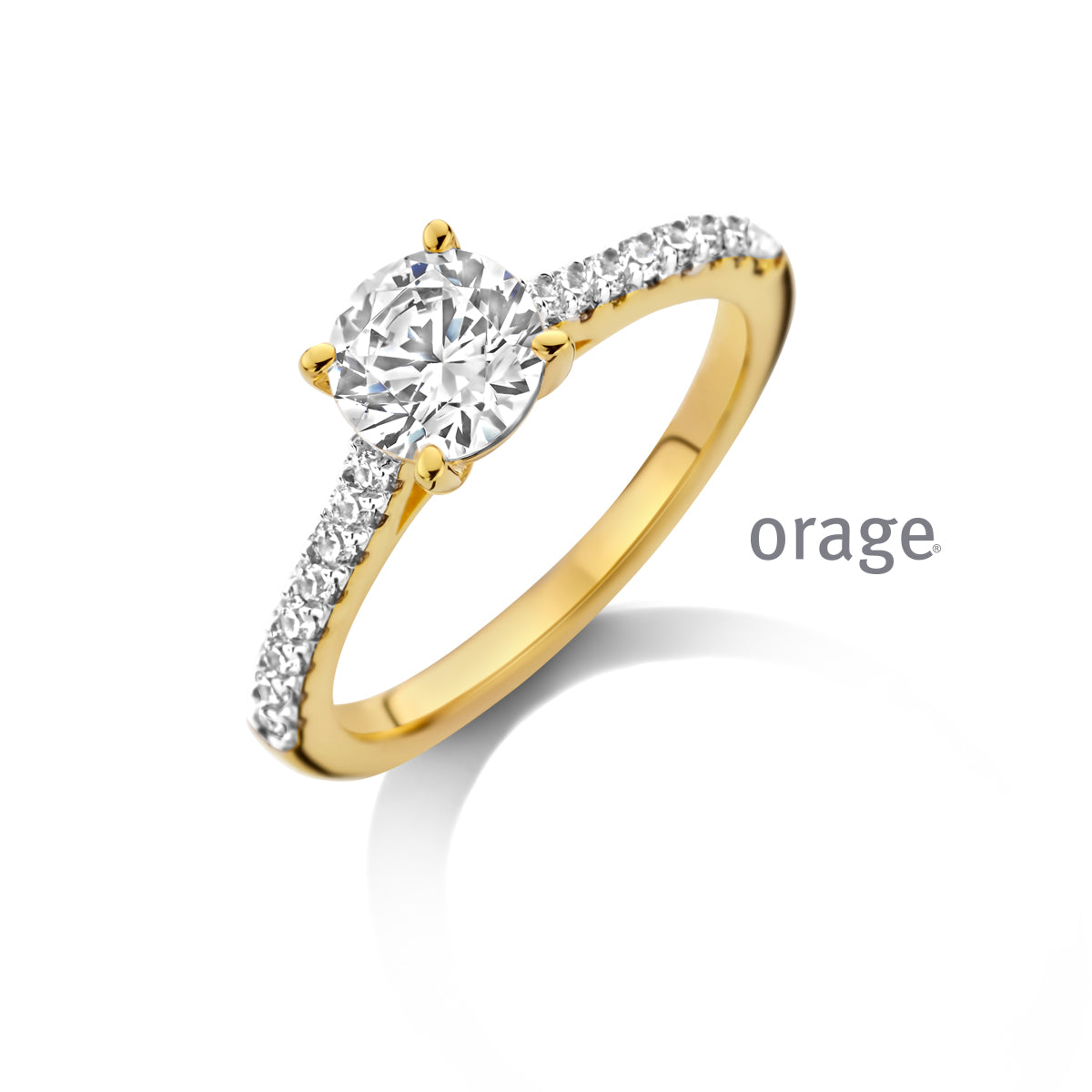 Orage Bague solitaire plaqué or zircons BC085