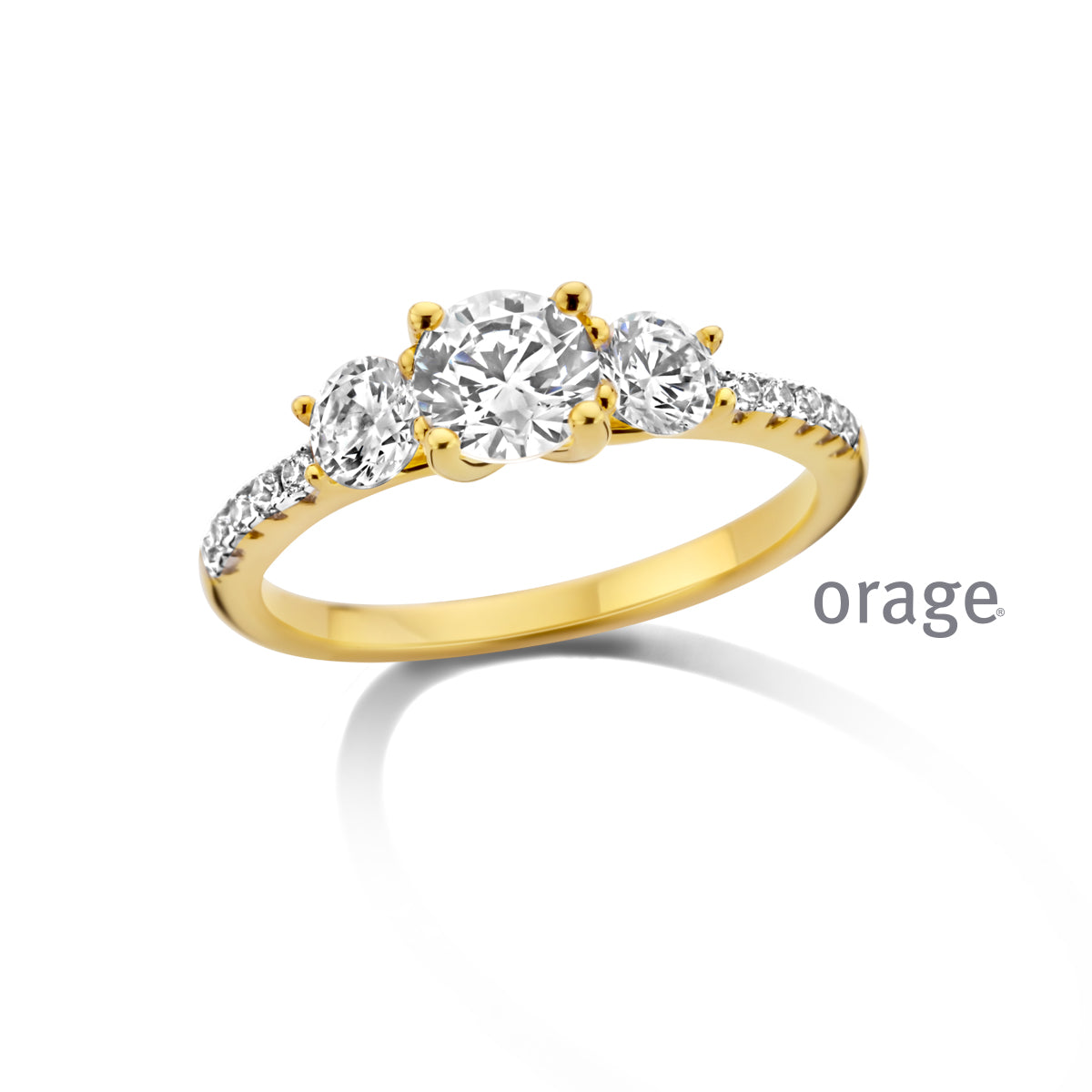 Orage Bague trilogie plaqué or zircons BC087