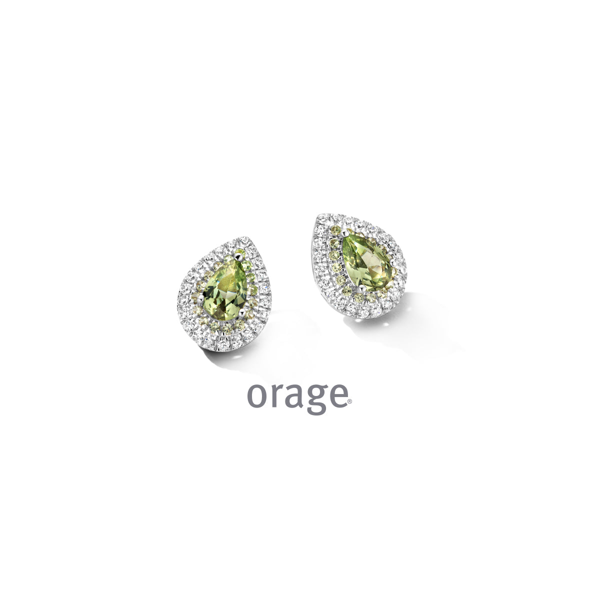 Orage Boucles d'oreilles entourage argent rhodié zircons verts BC094