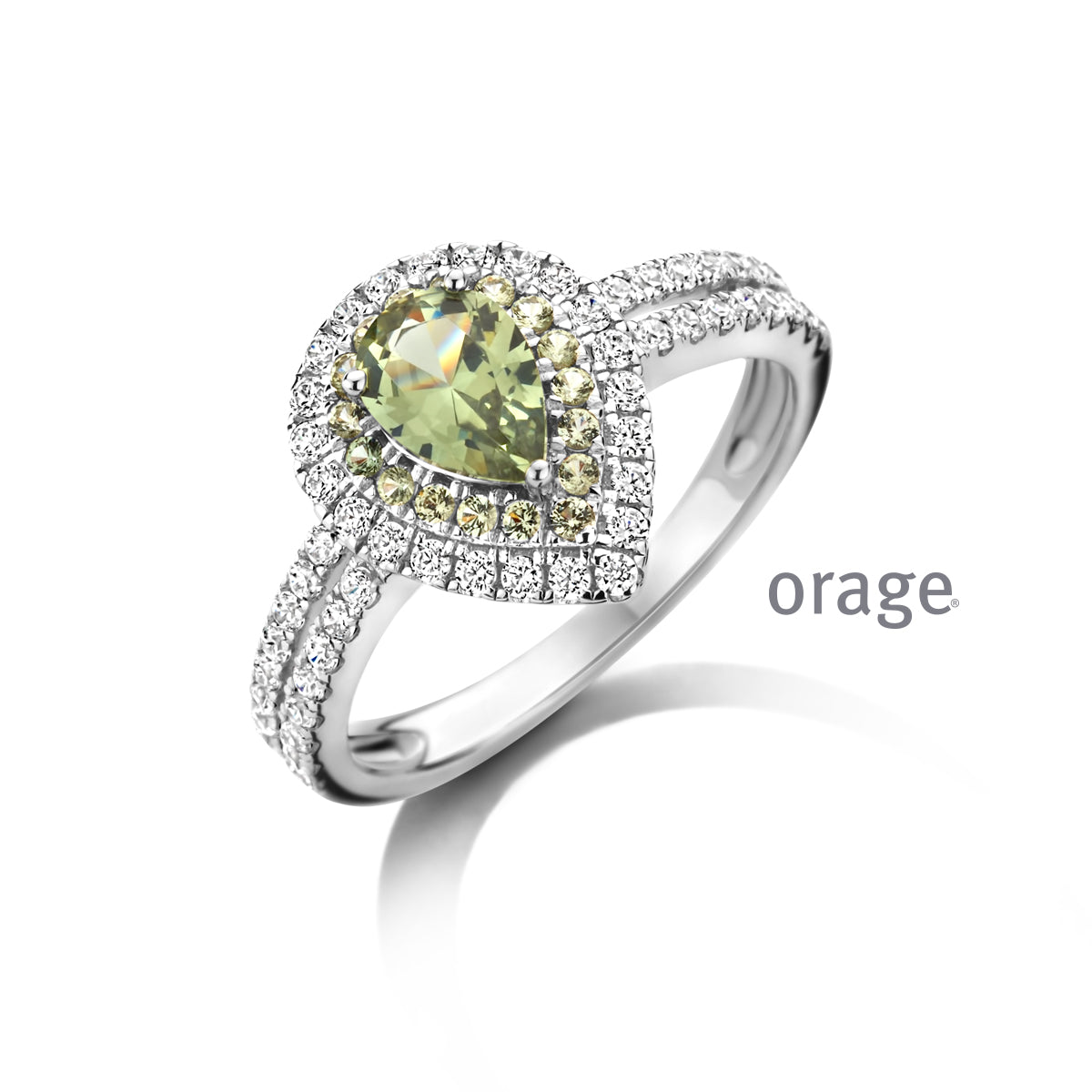 Orage Bague entourage argent rhodié zircons verts BC095