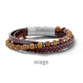Orage Bracelet homme cuir marron et acier BC100