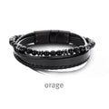 Orage Bracelet homme cuir noir et acier BC101