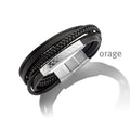 Orage Bracelet homme cuir noir et acier BC102